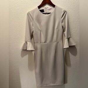 Donna Morgan Cream Sheath Dress with Ruffle Bell Sleeves